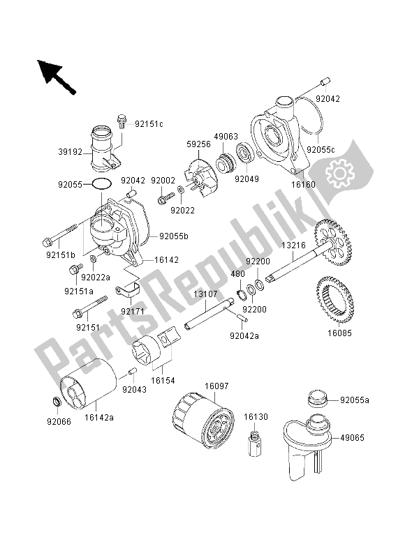 All parts for the Oil Pump of the Kawasaki Ninja ZX 12R 1200 2000