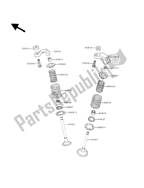 Alle onderdelen voor de Klep (pen) van de Kawasaki EL 250D 1992