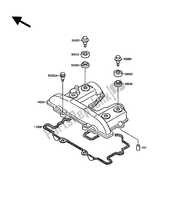 All parts for the Cylinder Head Cover of the Kawasaki KLR 250 1989