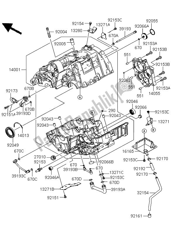 All parts for the Crankcase of the Kawasaki Versys ABS 650 2011