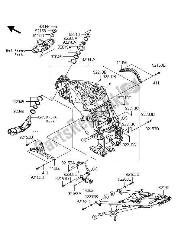 All parts for the Frame of the Kawasaki 1400 GTR ABS 2011