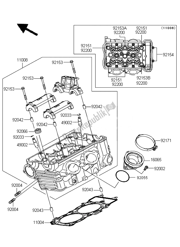 Alle onderdelen voor de Cilinderkop van de Kawasaki ER 6F ABS 650 2010