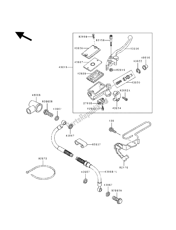 Tutte le parti per il Pompa Freno Anteriore del Kawasaki KLE 500 1992