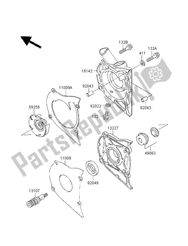 All parts for the Water Pump of the Kawasaki GPZ 500S UK 1998