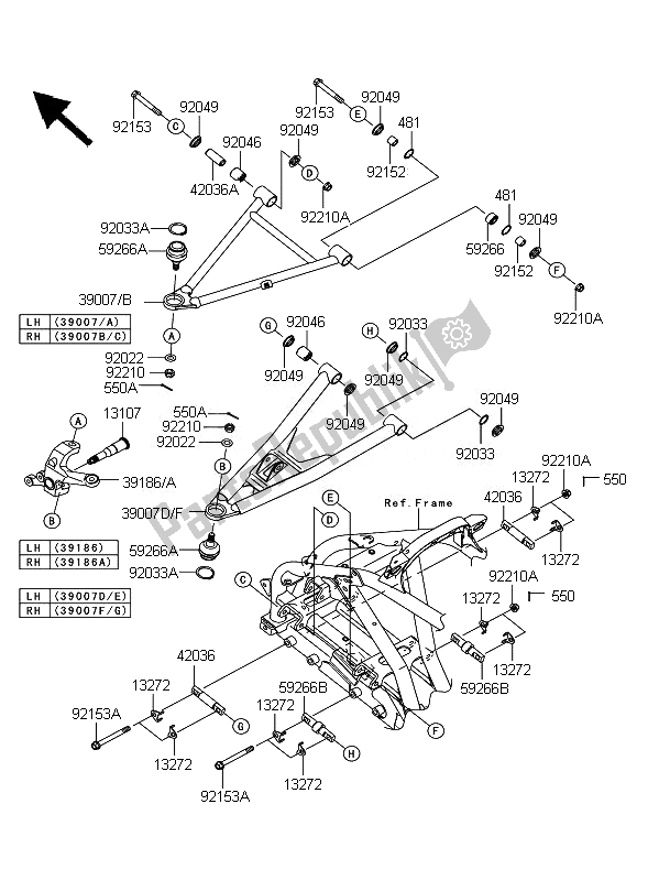 Alle onderdelen voor de Voorvering van de Kawasaki KFX 450R 2010