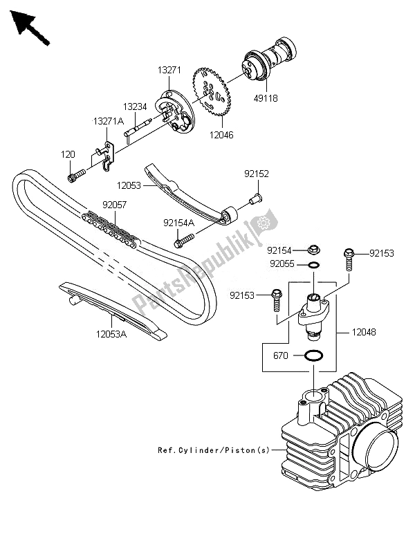 Todas as partes de árvore De Cames E Tensor do Kawasaki KLX 110 2014