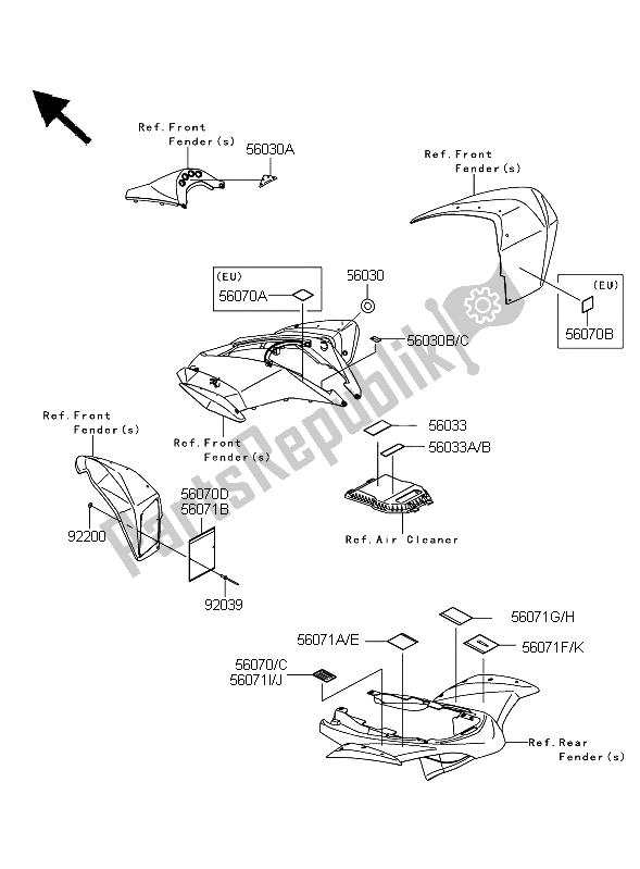 Toutes les pièces pour le Étiquettes du Kawasaki KFX 450R 2009