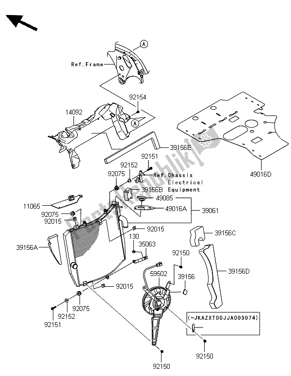 All parts for the Radiator of the Kawasaki Ninja ZX 10R 1000 2014