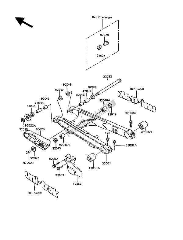 Toutes les pièces pour le Bras Oscillant du Kawasaki KLR 600 1988