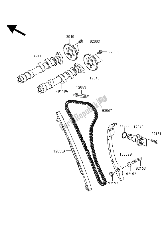 All parts for the Camshaft & Tensioner of the Kawasaki ER 6F 650 2008