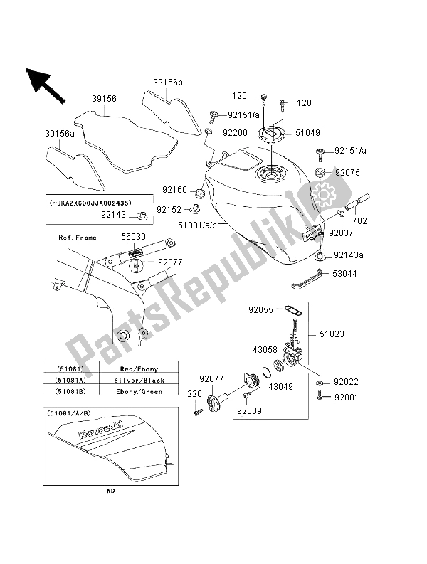 Wszystkie części do Zbiornik Paliwa Kawasaki Ninja ZX 6R 600 2000