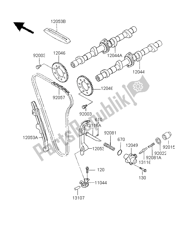 All parts for the Camshaft & Tensioner of the Kawasaki GPX 600R 1996