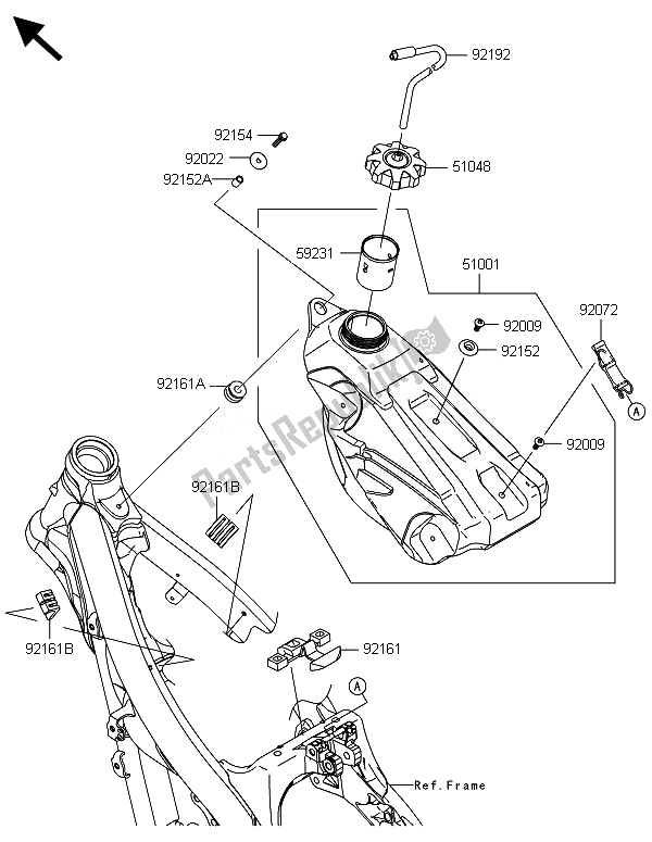 All parts for the Fuel Tank of the Kawasaki KX 250F 2014