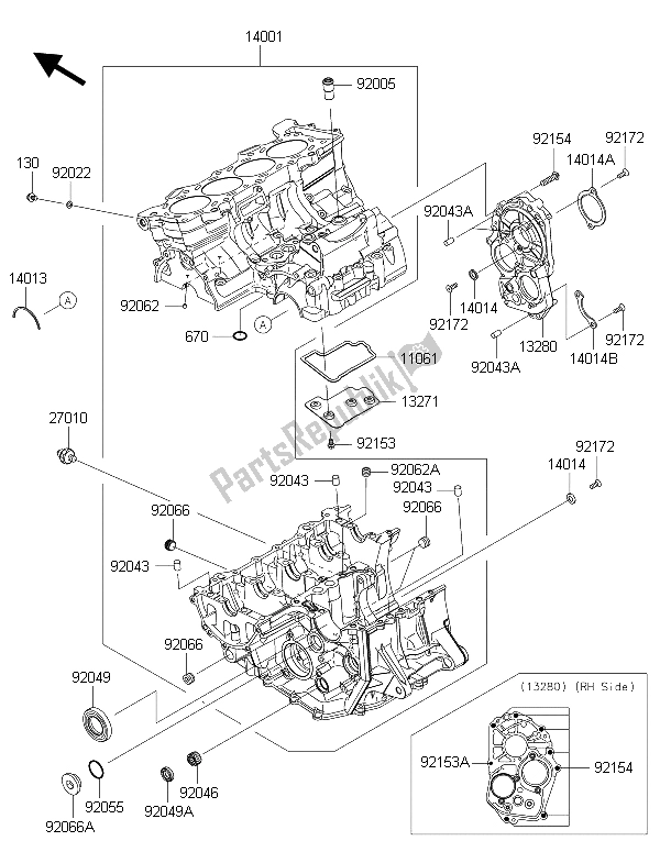 Todas as partes de Bloco Do Motor do Kawasaki Ninja ZX 6R ABS 600 2015