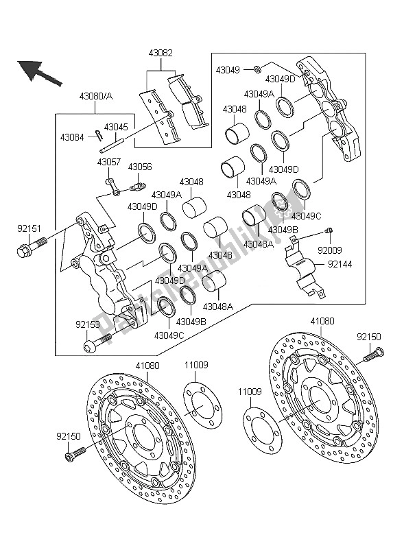 All parts for the Front Brake of the Kawasaki ZRX 1200R 2005