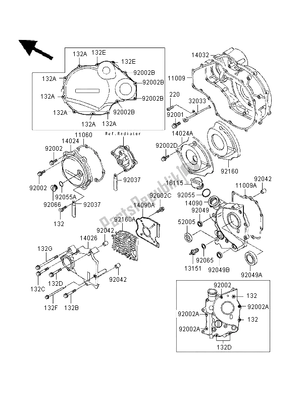 All parts for the Engine Cover of the Kawasaki ZZR 1100 1996