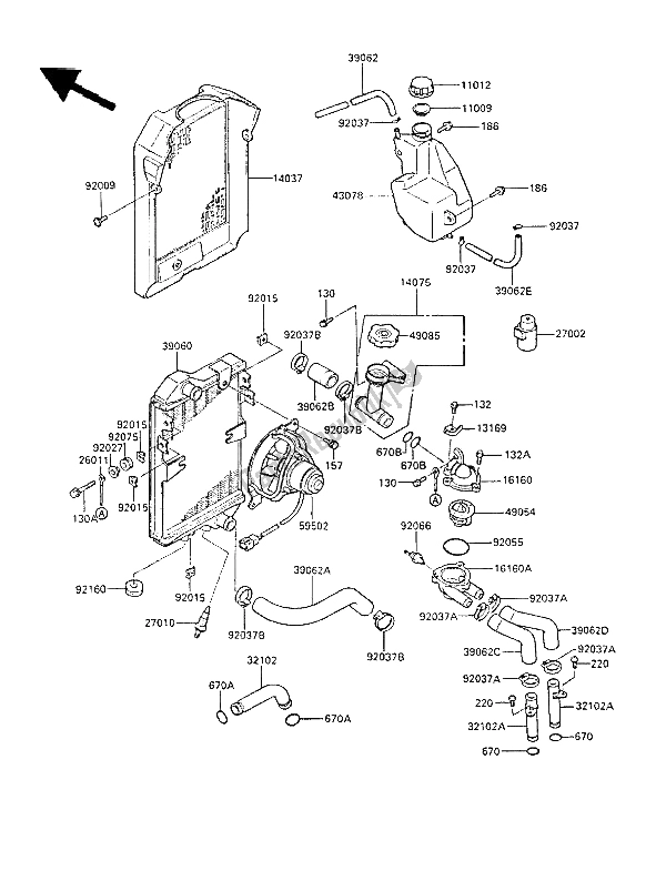 Tutte le parti per il Termosifone del Kawasaki LTD 450 1987