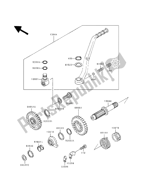 Tutte le parti per il Meccanismo Di Kickstarter del Kawasaki KX 500 1989