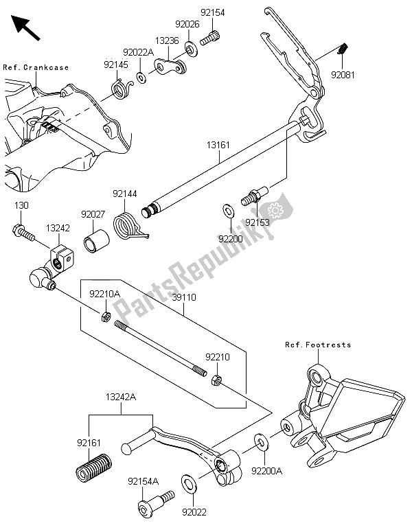 All parts for the Gear Change Mechanism of the Kawasaki Ninja 300 ABS 2013