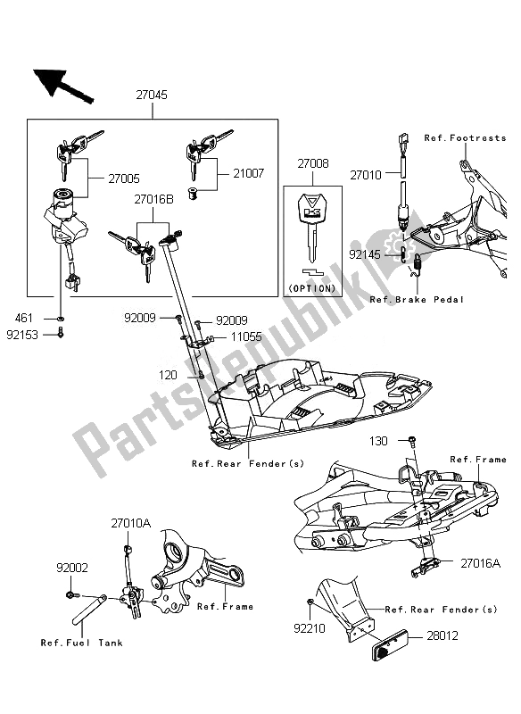 All parts for the Ignition Switch of the Kawasaki ER 6F 650 2010