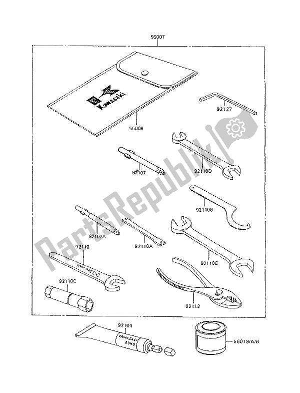 Alle onderdelen voor de Eigenaars Tools van de Kawasaki KLR 600 1994