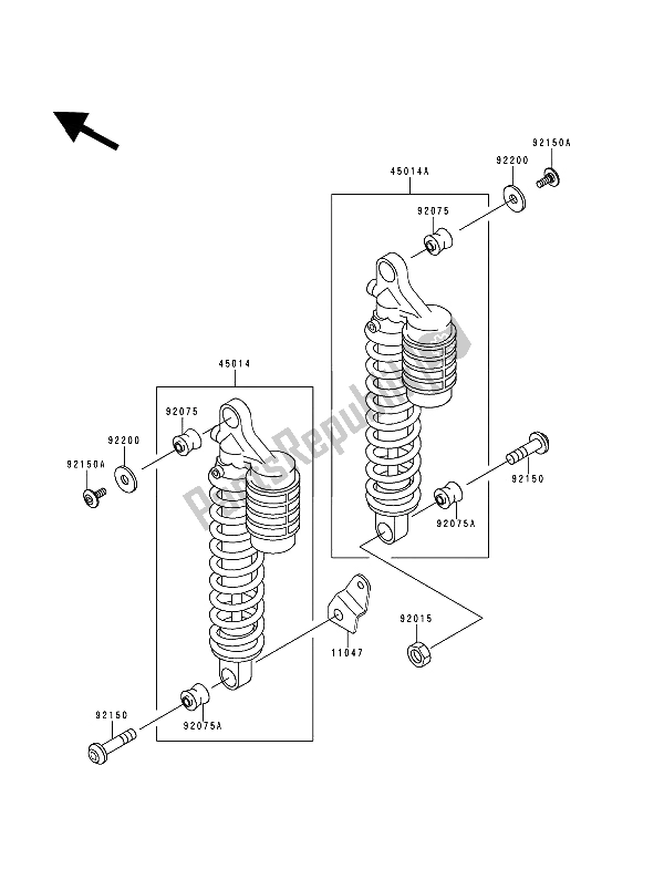 All parts for the Shock Absorber of the Kawasaki Zephyr 750 1994