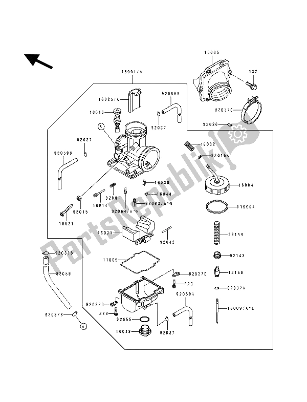 Tutte le parti per il Carburatore del Kawasaki KX 125 1993