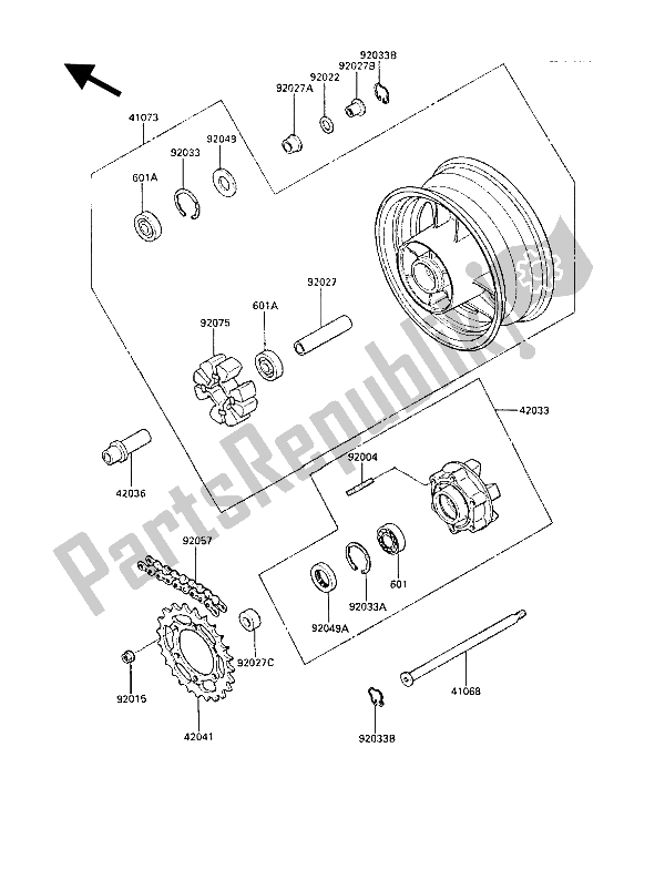 Todas las partes para Buje Trasero de Kawasaki GPZ 1000 RX 1986