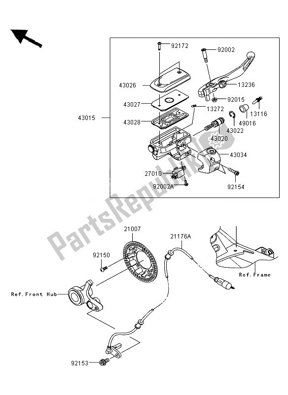 Toutes les pièces pour le Maître-cylindre Avant du Kawasaki VN 1700 Voyager ABS 2011