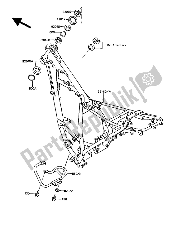 All parts for the Frame of the Kawasaki KMX 200 1991