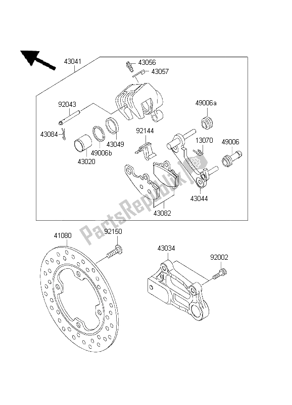 All parts for the Rear Brake of the Kawasaki Ninja ZX 6R 600 2001