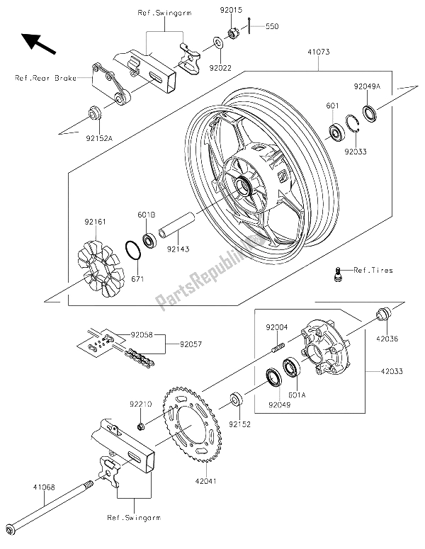 All parts for the Rear Hub of the Kawasaki Z 300 ABS 2015