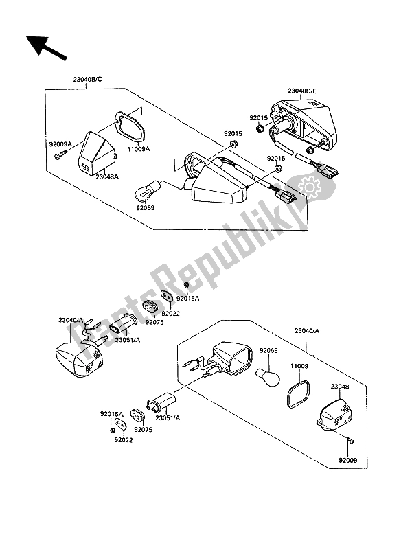 Tutte le parti per il Indicatori Di Direzione del Kawasaki KR 1 250 1989