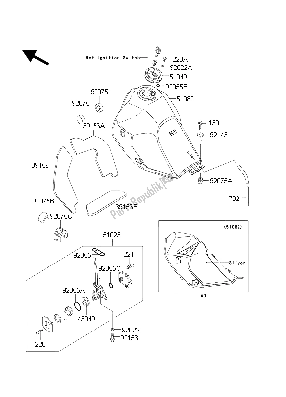 Tutte le parti per il Serbatoio Di Carburante del Kawasaki KLR 650C 2003