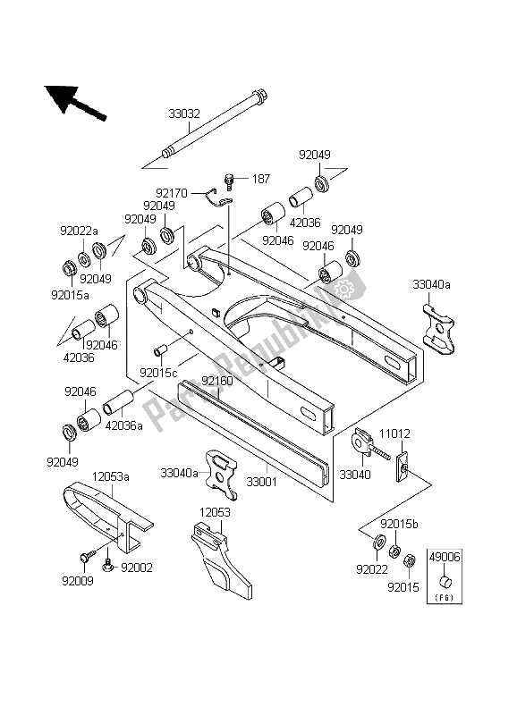 All parts for the Swingarm of the Kawasaki KLR 650 1995