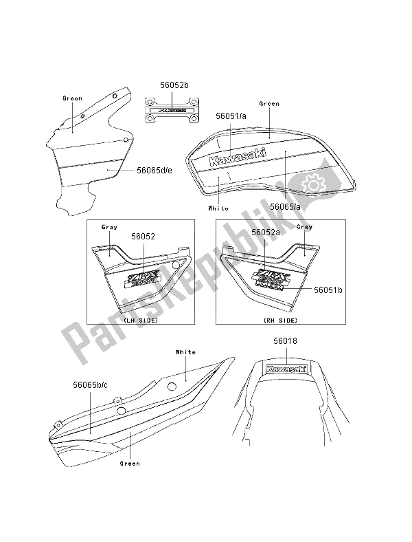 Todas las partes para Calcomanías (verde-blanco) de Kawasaki ZRX 1200R 2002