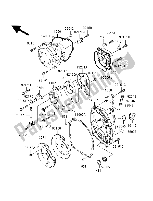 Todas as partes de Tampa Do Motor do Kawasaki Ninja ZX 9R 900 1999