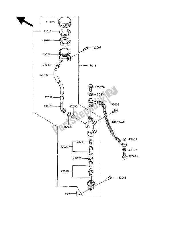Tutte le parti per il Pompa Freno Posteriore del Kawasaki GPX 600R 1993