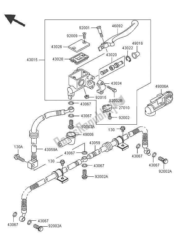 All parts for the Front Master Cylinder of the Kawasaki KLF 300 2005