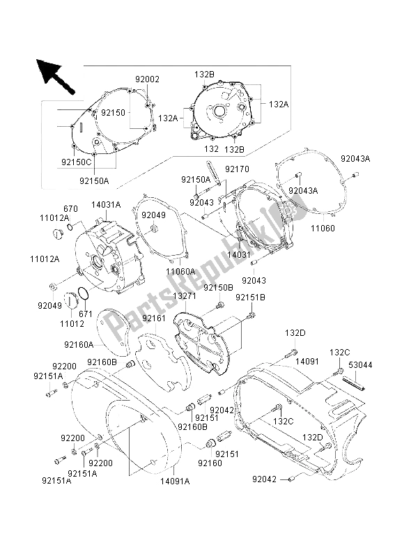 Toutes les pièces pour le Capot Moteur Gauche du Kawasaki VN 1500 Classic FI 2001