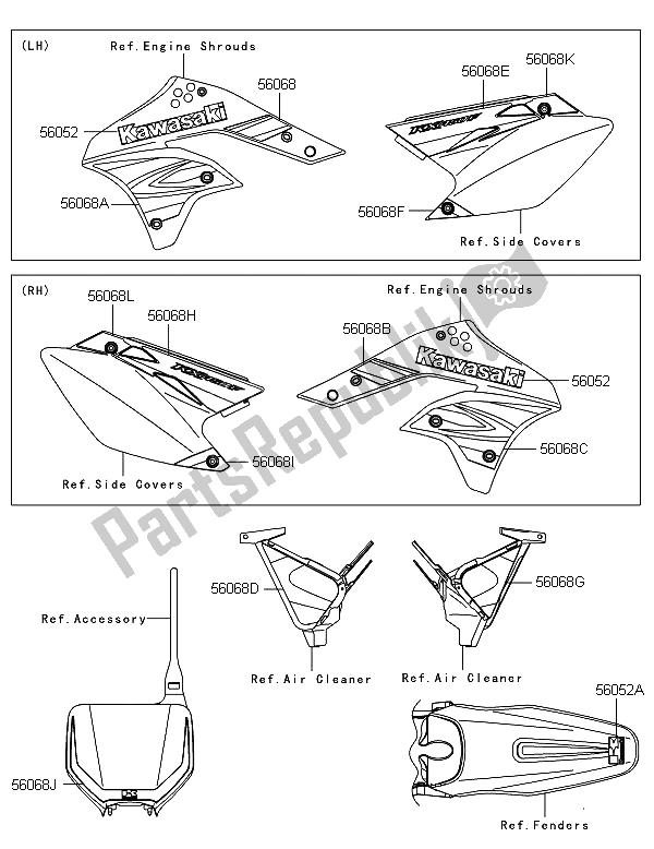 Tutte le parti per il Decalcomanie del Kawasaki KX 450F 2008