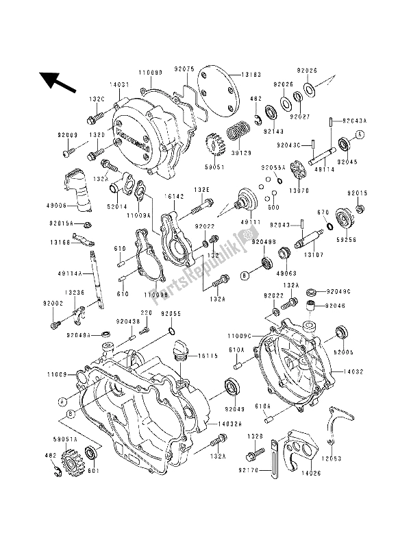 All parts for the Engine Cover of the Kawasaki KDX 125 1991