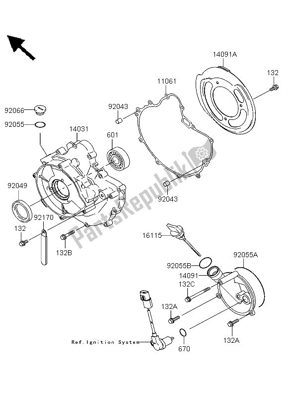 All parts for the Engine Cover of the Kawasaki KVF 360 2003