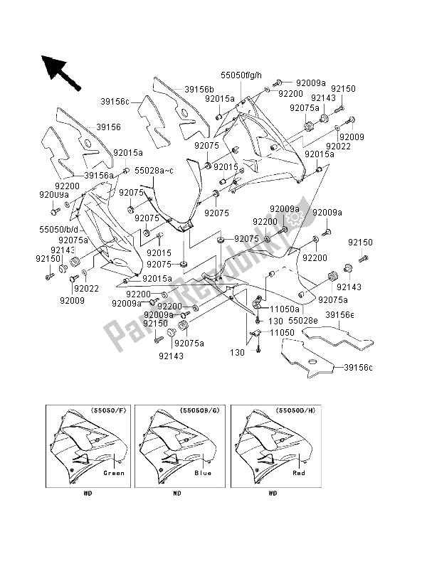 All parts for the Cowling Lowers of the Kawasaki Ninja ZX 9R 900 2000