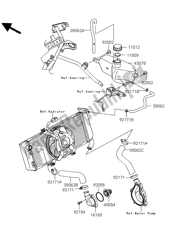 All parts for the Water Pipe of the Kawasaki Versys 650 2012