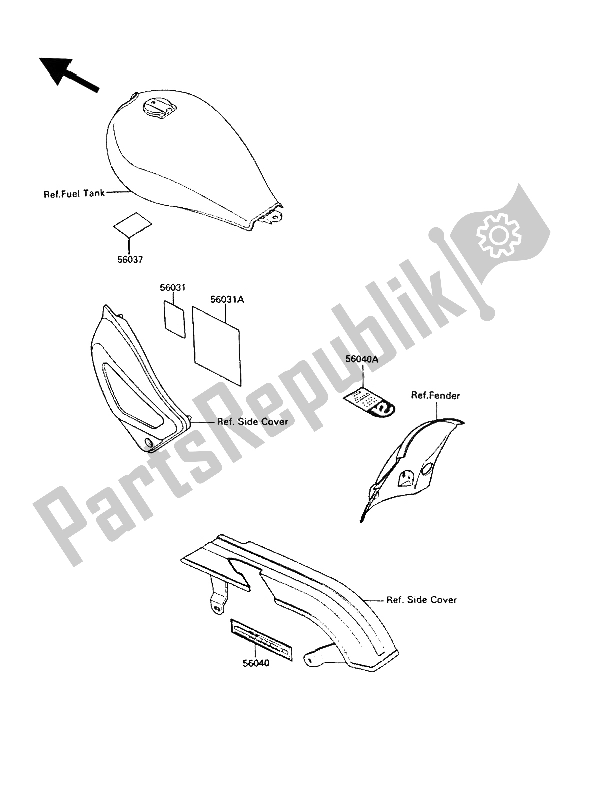 Todas las partes para Etiquetas de Kawasaki LTD 450 1989