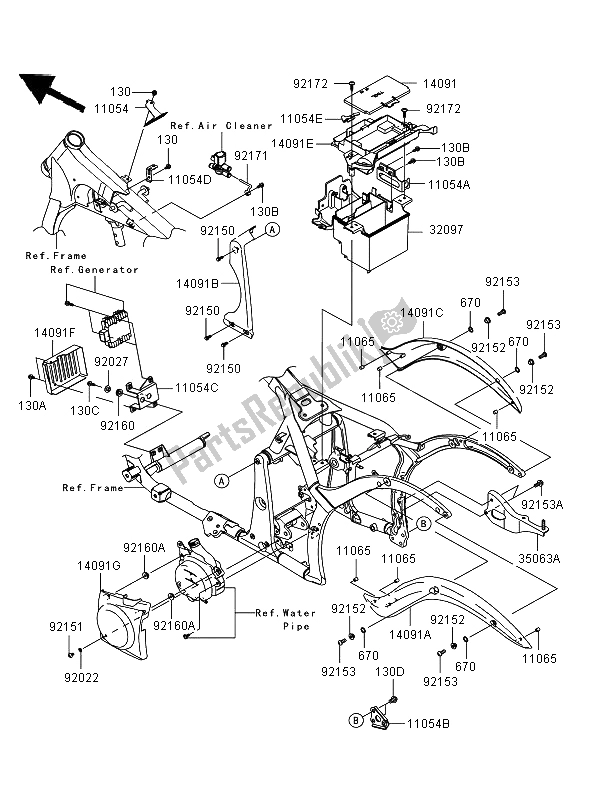 All parts for the Frame Fittings of the Kawasaki VN 900 Classic 2009