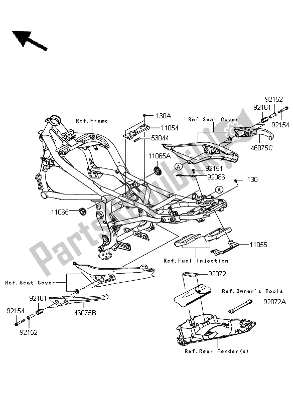 Alle onderdelen voor de Frame Hulpstukken van de Kawasaki ER 6N ABS 650 2010