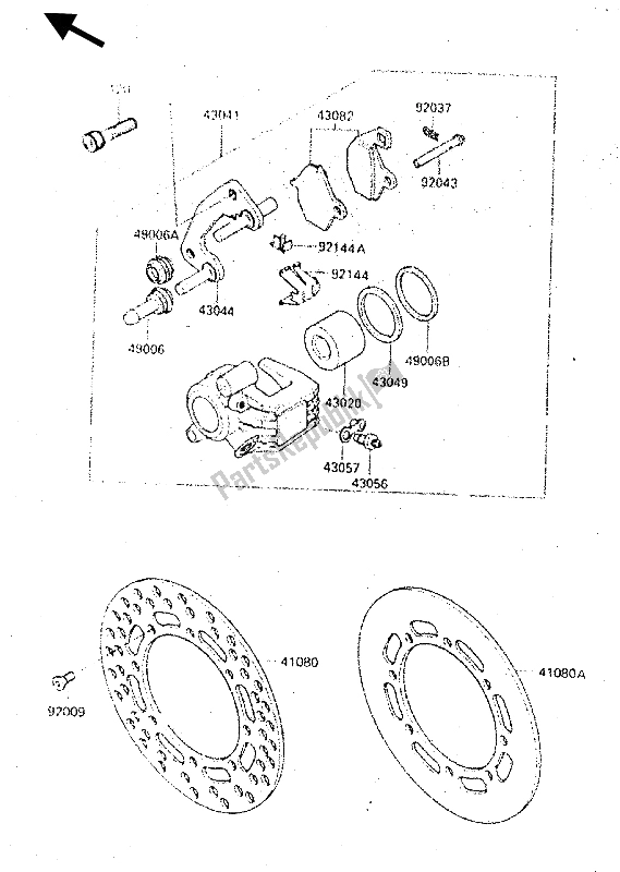 All parts for the Front Caliper of the Kawasaki KX 500 1987