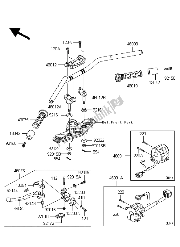 Alle onderdelen voor de Stuur van de Kawasaki ER 6F 650 2009